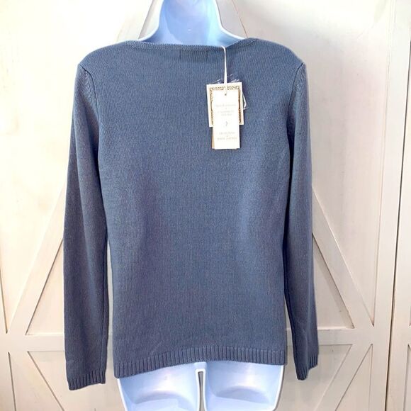 Benedetto B. Merino Wool Cashmere Blend Knit Sweater In Haze Blue NWT Size M - Picture 5 of 15